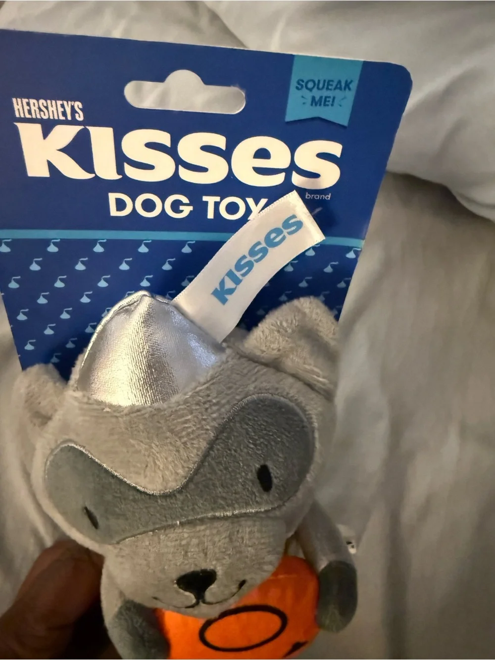 Kiss Gray Plush Raccoon Dog Toy with Orange Pumpkin